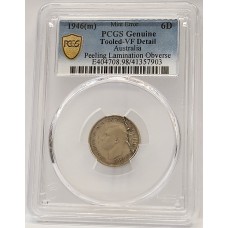 AUSTRALIA 1946 . SIXPENCE . ERROR . PEELING LAMINATION